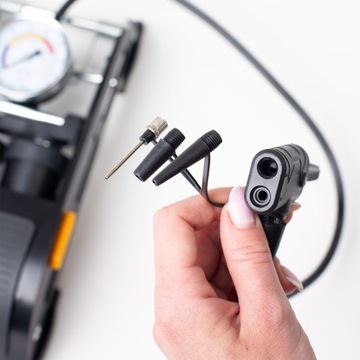 АВТОМОБИЛЬНЫЙ НОЖНОЙ НАСОС, ДВУХПОРШНЕВЫЙ, ПРОЧНЫЙ, С МАНОМЕТРОМ ДЛЯ ВЕЛОСИПЕДОВ