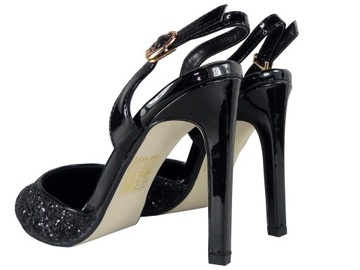 Czarne brokatowe szpilki stylowe buty damskie 36