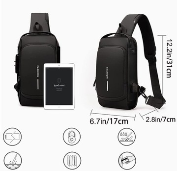 СУМКА-СЛИНГ НАГРУДНАЯ СУМКА, МУЖСКАЯ СУМКА НА ПЛЕЧЕ, ЗАЩИТА ПАРОЛЕМ