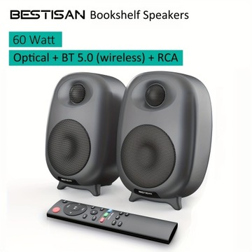 BESTISAN SR06 Premium Bookshelf Speakers - 60W Powerhouse with 3 Woofer,