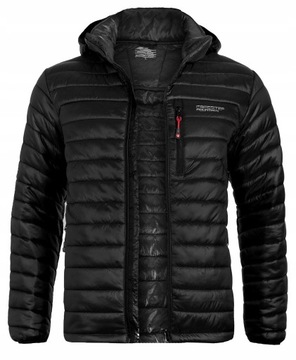 Męska kurtka przejściowa puchowa pikowana z kapturem BK203 czarna 7XL
