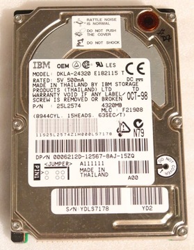 Dysk 2,5' 4,3GB 4320MB IDE PATA IBM DKLA-24320 #D7