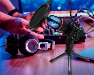 СТУДИЙНЫЙ МИКРОФОН BLOW СО ШТАТИВОМ ДЛЯ КОМПЬЮТЕРА НА USB, RGB LED
