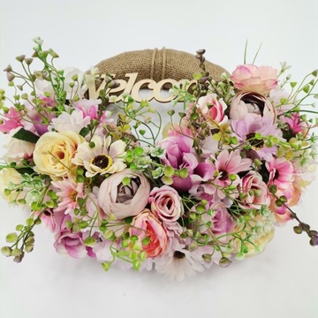 Весенние летние цветы дверной венок ДОБРО ПОЖАЛОВАТЬ