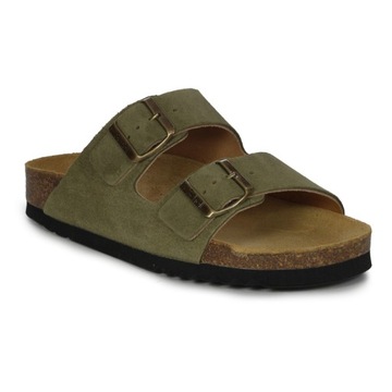 Scholl Klapki damskie skórzane Josephine Khaki zielone F30050 1147 r.41