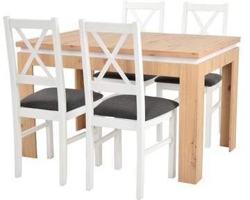 Skandynawski zestaw 4 krzesła DREWNO Rozkładany stół 80x120/160 DĄB ARTISAN