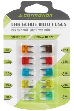 BEZPIECZNIKI MINI PŁYTKOWE 5A-30A 10 SZTUK