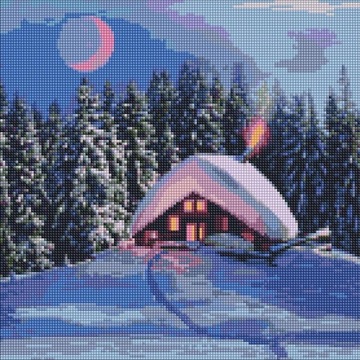 DIAMENTOWA MOZAIKA - ZAŚNIEŻONA CHATA 40X40CM