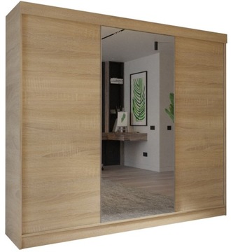 SZAFA PRZESUWNA 3 DRZWIOWA LINIA MODERN 200 x 205 CM DĄB SONOMA + LUSTRO