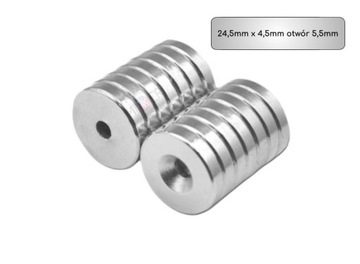 Magnes Neodymowy 25x5 Okrągły z Otworem 5mm Mocny
