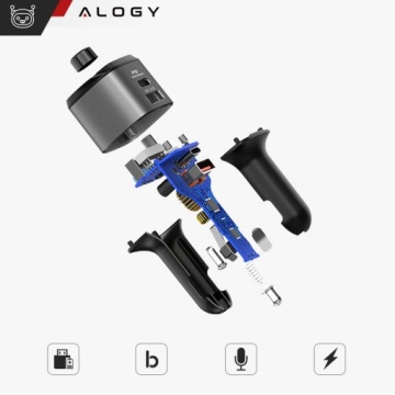 FM-передатчик Alogy, зарядное устройство USB QC 3.0 + USB-C PD Bluetooth + КАБЕЛЬ + ЧЕХОЛ