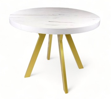 Stół Złoty Metal + MARMUR BIAŁY okrągły Ø100 Nierozkładany Marble Gold