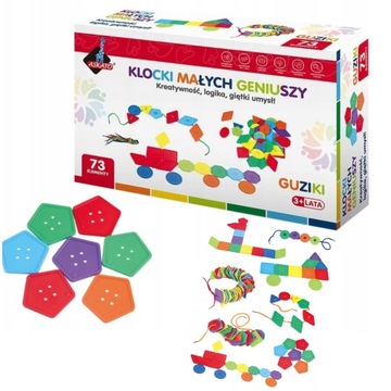 KLOCKI MAŁYCH GENIUSZY GUZIKI SZNUREK 73 ELEMENTÓW