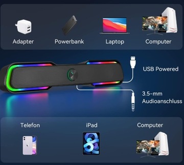BAZIVVE RGB КОМПЬЮТЕРНЫЙ ДИНАМИК SPEAKER 2.0 СО СВЕТОДИОДНОЙ RGB ПОДСВЕТКОЙ