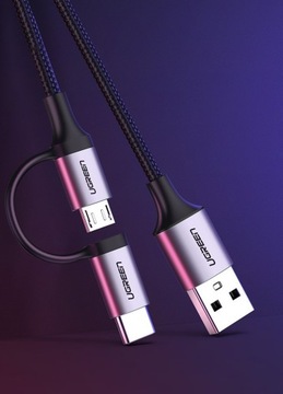 КАБЕЛЬ UЗЕЛЕНЫЙ 2в1 USB НА MICRO USB I TYPE-C 1M 2.4A