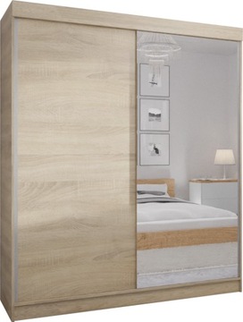 Szafa przesuwna 2D 180 cm - SONOMA- PŁYTA - LUSTRO