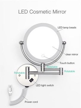 Wall Mounted LED Makeup Mirror With Plug 5X Mirror