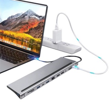 DOCKING STATION HUB ADAPTER USB-C 12in1 RJ45 2x HDMI 4K ETHERNET VGA USB 3.0