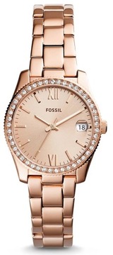 Różowozłoty zegarek damski Fossil Scarlette z kryształkami ES4318