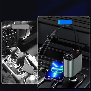 120W 4W1 MOCNA SZYBKA ŁADOWARKA SAMOCHODOWA USB TYPE-C DO TELEFONU + KABEL