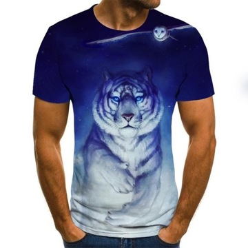 T-SHIRT MĘSKI KOSZULKA 3D NADRUK LEW TYGRYS, L