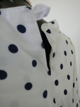 Vintage XL biała bluzka w groszki kropli letnia retro granatowe kropeczki