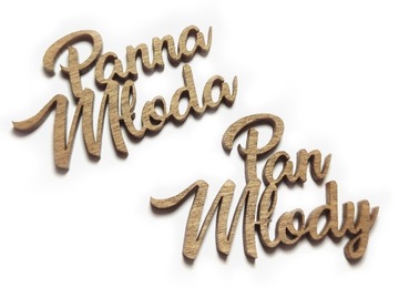Panna Młoda Pan Młody na wieszaki napis sklejka decoupage brąz