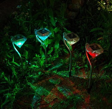 4x SOLAR DIAMOND LED COLD + садовая лампа RGB