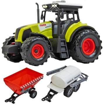 DUŻY TRAKTOR CIĄGNIK PRZYCZEPA + BECZKA 3w1 Zestaw Farmera ŚWIATŁO DŹWIĘK