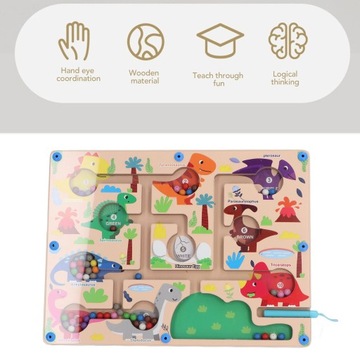 Магнитный цветной и цифровой лабиринт с рисунком динозавра