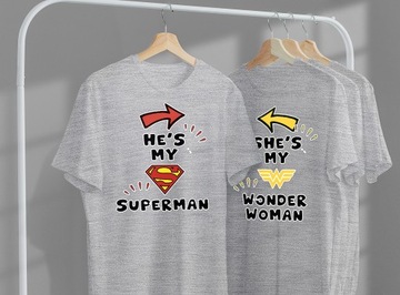 KOSZULKI KOSZULKA T-SHIRT DLA PAR MY SUPERMAN MY WONDER WOMAN JAKOŚĆ