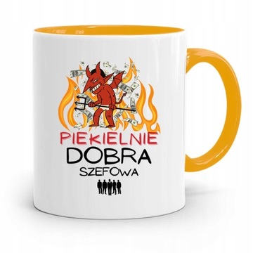 KUBEK ŻÓŁTY DLA SZEFA PIEKIELNIE DOBRA SZEFOWA z Nadrukiem ze Zdjęciem