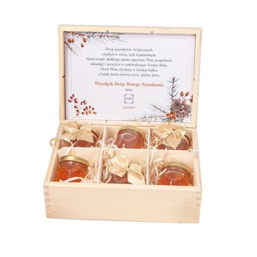 KOSZ świąteczny firmowy w skrzyni Miodowy Z LOGO