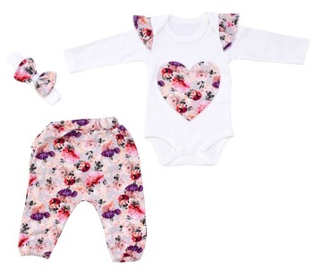Komplet niemowlęcy body rękaw spodnie opaska 6-9 m
