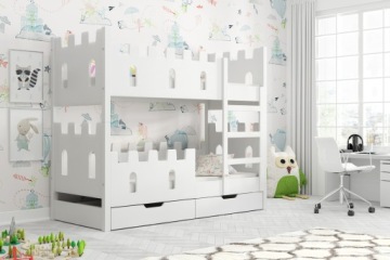 Łóżko Dziecięce MIA ZAMEK podwójne piętrowe szuflady materace GRATIS