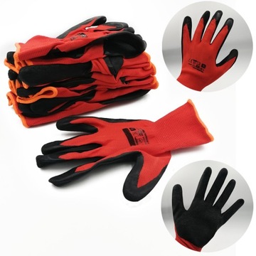 6PAR RĘKAWICE ROBOCZE LATEX POWLEKANE LATEKSEM r.8