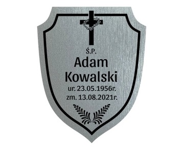 Grawerowana TABLICZKA nagrobna tabliczka na grób krzyż z filtrem UV srebrna