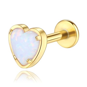 KOLCZYK LABRET HELIX SERCE OPAL ZŁOTY TYTANOWY 1,2/6