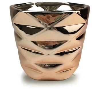 OWALNA ZŁOTO-RÓŻOWA OSŁONKA DONICZKA ZE WZORAMI GEOMETRYCZNYMI GOLD 15X13CM