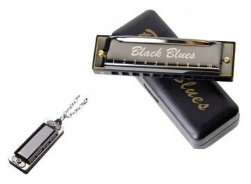 Harmonijka ustna BLACK BLUES C-DUR + MINI HARMONIJKA NA ŁAŃCUSZKU