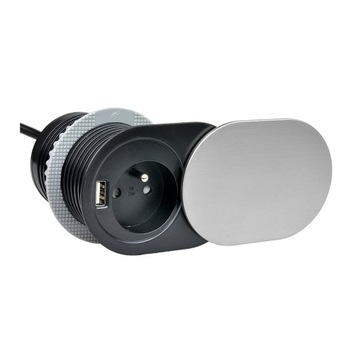 Gniazdo pojedyncze blatowe 230V + USB srebrne AL