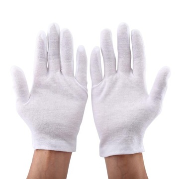 12 par praktycznych, białych, bawełnianych rękawic ochronnych do ochrony