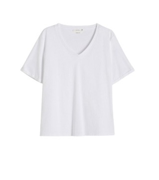 KOSZULKA BIAŁA KLASYCZNA GŁADKA DEKOLT V KRÓTKI RĘKAW T-SHIRT PROSTY L