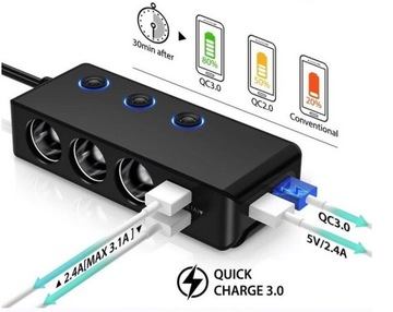 РАЗЪЕМ ПРИкуривателя 12-24 В USB QC3.0 РАЗЪЕМ НА 3 РАЗЪЕМА