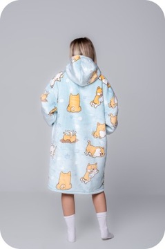 KOC BLUZA Oversize Gruba KOCOBLUZA 2w1 XXL Wzór SHIBA Futrzak z Kapturem