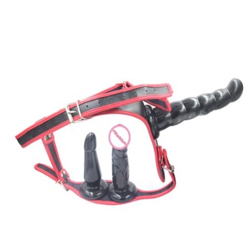 PODWÓJNY STRAP-ON PAS Z TRZY PENISAMI SEX DILDO
