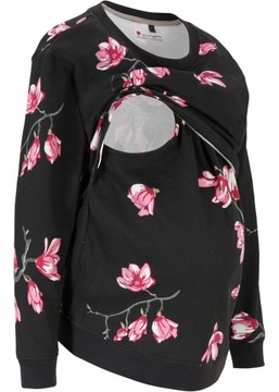 HA171 BLUZA DAMSKA CIĄŻOWA KLASYCZNA W KWIATY BONPRIX 44/46 CZARNA