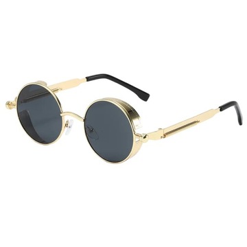 Okulary przeciwsłoneczne Steampunk UV400 retro okrągłe Złociste