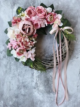 WIANEK KWIATOWY NA DRZWI STROIK WIENIEC RÓŻOWY