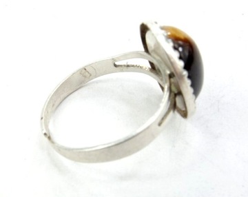 Vintage srebrny regulowany pierścionek z tygrysim okiem tygrysie oko